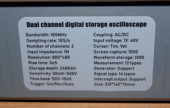Osciloskop FNIRSI 2x100MHz s generátorem 10MHz NOVÝ - 10
