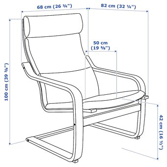 IKEA černé kožené křeslo POÄNG světle hnědý rám - 10