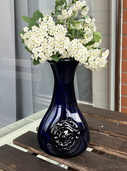 Váza s nálepy 20 cm, kobaltové sklo, ruční výroba - 10