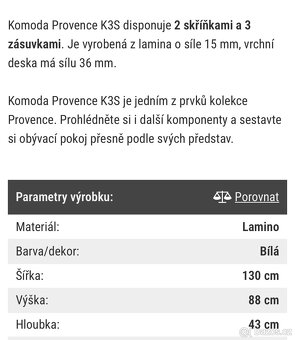 Nábytek Provence - vitrína, komody, skříň a stolek - 10