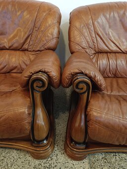 Kožená sedací souprava 3 + 2 + 1, nábytek z masívu - 10