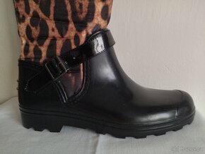 Kozačky holínky černé + leopardí vzor, vel. 37/38 - 10