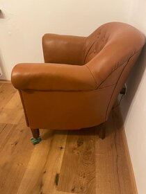Renovovaný historický kožený nábytek - sofa + křeslo - 10