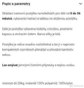 Cestovní postýlka Zopa Camping 2 + matrace - 10