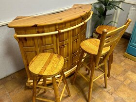 Dřevěný bar a 3 barové židle, masiv borovice - 10