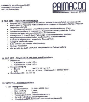 CNC frézka PRIMACON 3osá, systém měření skla, opakovatelnost - 10