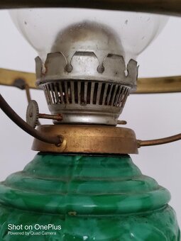 Starožitná malachitová petrolejová lampa výška 50 cm - 10