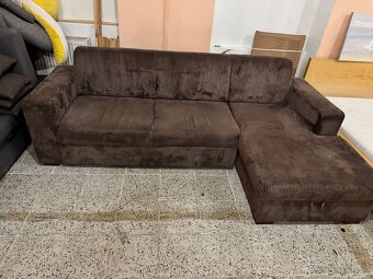 Hezká hnědá Rozkládací rohová sedací souprava manšestr - 10