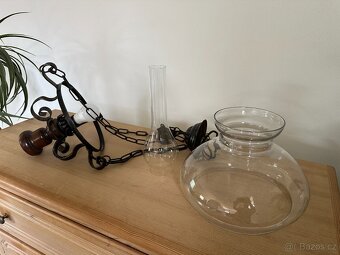 Rustikální elektrický závěsný lustr. Petrolejovka. - 10