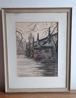 Reprodukce Van Gogh, kresba tuší A.Dubský, Karlův most - 10