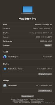MacBook Pro 2019 16" - 2.4 GHz, 8TB SSD, 64GB Ram, 8GB VRAM - 10