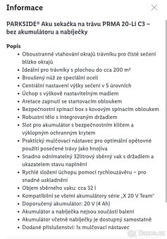 Aku sekačka PRMA V20 Parkside - 10