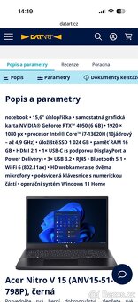 Herní notebook Acer Nitro V15, 16GB RAM, i7 - 10