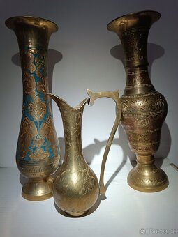 Stará mosazná sada 2x váza + karafa, Orient - 10