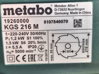 Prodám pokosovou pilu s posuvem Metabo KGS 216 M + kotouč - 10