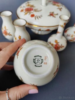 Porcelánový mini vázičky a dóza s květinami Thomas 1953-1960 - 10