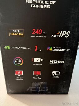 Prodám herní monitor ASUS ROG SWIFT PG279QM – QHD, 240Hz - 10