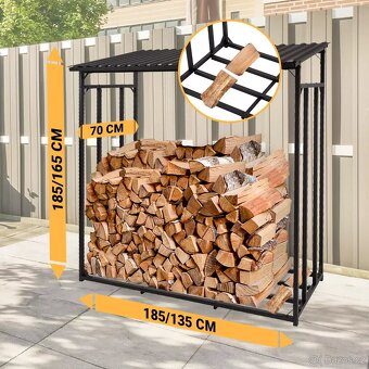 Přístřešek na dřevo (dřevník), černá ocel, 185 × 185 × 70 cm - 10