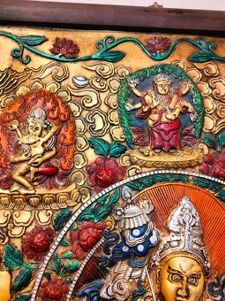 Tibetské drevo bronzová maľba - Thanka - 10