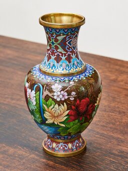 Cloisonné vázy – hnědé, ručně zdobené - 10