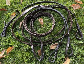 Otěže kožené proplétané tmavě hnědé - 10