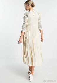 Dámské midi šaty béžové krajkové plisované S 36 - 10