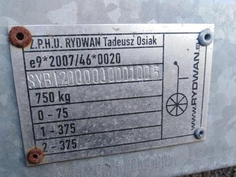 PŘÍVĚSNÝ VOZÍK S PLACHTOU = 750 KG RYDVAN = 2 NÁPRAVY - 10