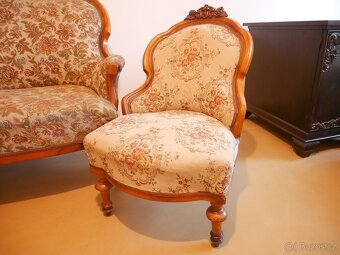 Starožitná sedací souprava s řezbou- sofa+2 křesla,1890-1920 - 10