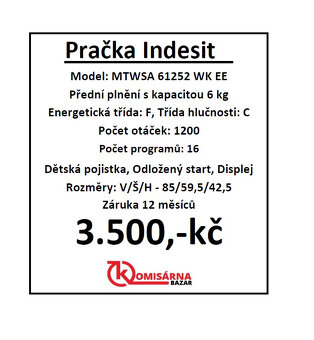 Použitá pračka Indesit MTWSA 61252 WK EE se zárukou - 10