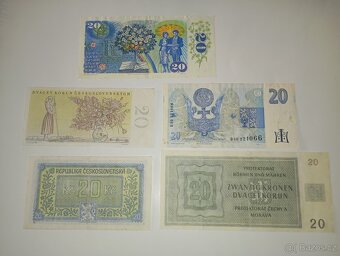 BANKOVKY 20 KČS, 5 RŮZNÝCH EMISÍ, VŠE NEPERFOROVANÉ - 10