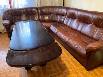Starší kožená rohová sedací souprava s křeslem +konferenční - 10