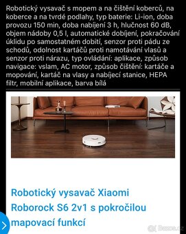 Robotický vysavač Roborock S6 + vytírání , je zachovalý - 10