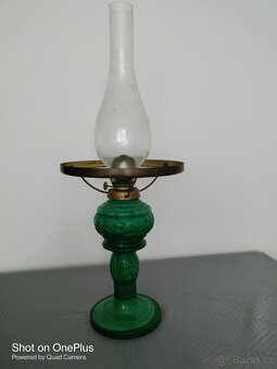 Starožitná malachitová velká petrolejová lampa - 10