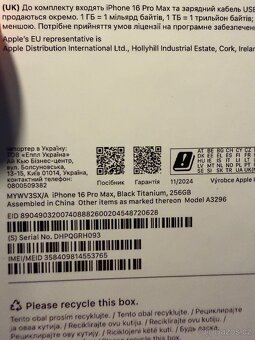 IPhone 16 Pro Max 256gb, black titan. Kapacita baterie 95% - 10