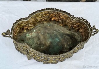 Žardiniéra květináč starožitný 1850-60 mosaz Francie Napoleo - 10