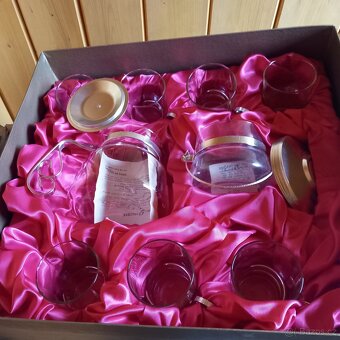 Stara čajová retro sada červená +modrá nalez na puďe - 10