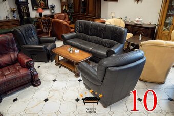 Sedací kožená souprava - záruka - super stav - kuze - drevo - 10
