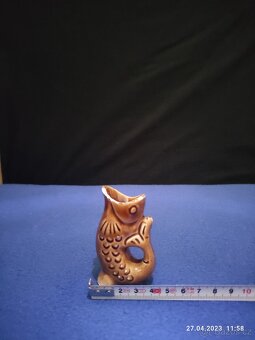 Dekorace - Keramický džbánek ryba + menší kalíšky - 10