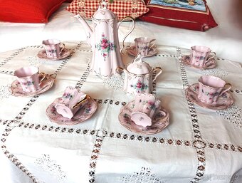 Růžový porcelán - retro, krásná čajová souprava - 10
