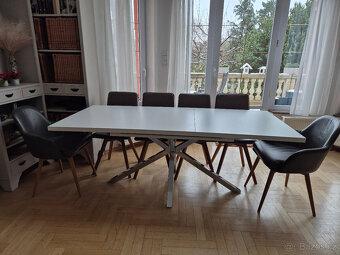 Luxusní rozkládací stůl 160-200x90cm, bílý+chrom, TOP stav - 10