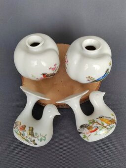 Miniaturní porcelánová váza a svícen ptáček od Arzberg - 10