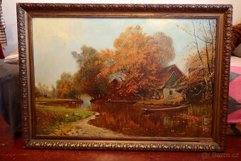 Jos. Franze - Podzim u řeky - 1928 -aukční Obraz - 10