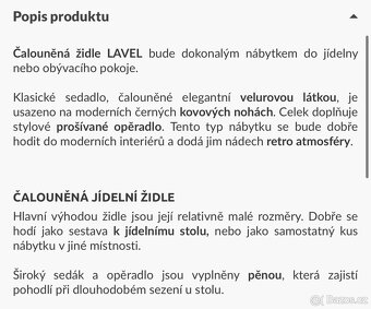 4 čalouněné jídelní židle (křesla), černý velur - 10