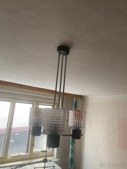 Lustr / Svítidlo / Lampa Retro sklo, mosaz, dřevo - 10