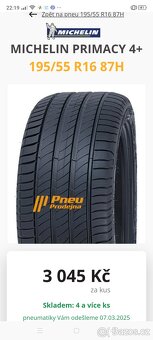 Letní pneu Michelin Primacy 4 195/55 R16 87H, DOT 4822 - 10