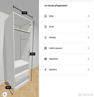Skříň IKEA PAX s osvětlením 236x74x60 - 10