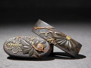 Japonská starožitný set Fuchi / Kashira pro japonský meč - 10