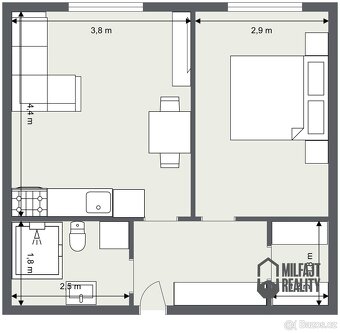 Pronájem bytu 2+kk, 41 m2 - Liberec VI-Rochlice, ev.č. 06670 - 10