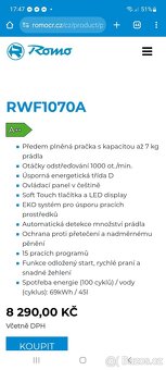 Pracka zánovní ROMO RWF1070A----mohu dovézt - 10