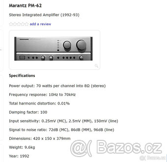 Marantz PM-62 Stereo Integrated Amplifier / Phono MM/MC - 10